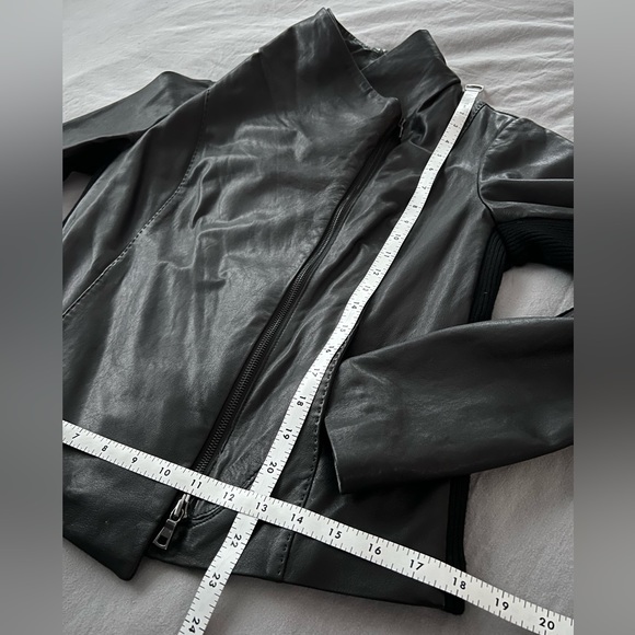 Vince Scuba Leather & Stretch Wool Panel Black Motto Jacket Womens L 8 - Picture 12 of 17